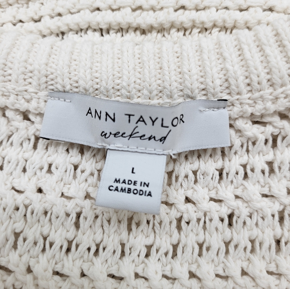 Ann Taylor Weekend Women's Ivory Rib Stitch Sleeveless Sweater Vest Sz Large NWT - Picture 10 of 12